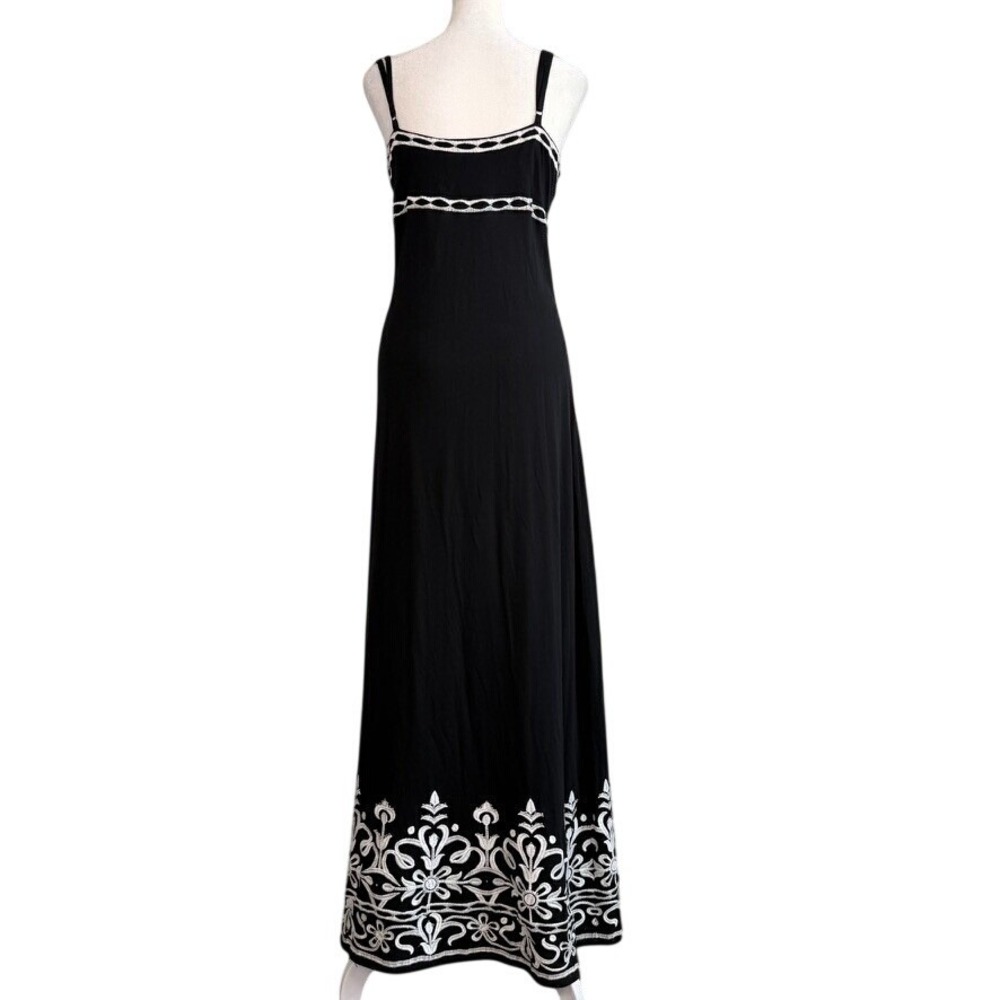 INC Intl Concepts Embroidered Boho Maxi Dress Large Resort Beaded Cotton Blend - Picture 4 of 8